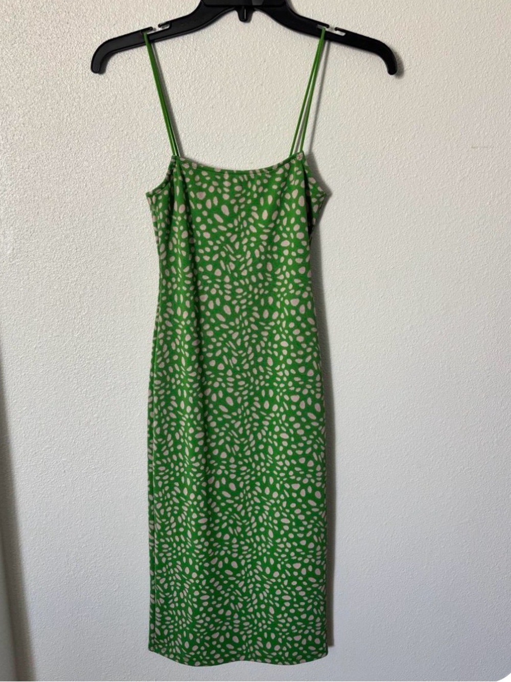 Zara Green Midi Slip Dress with Cream Spot Print